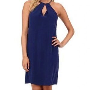 LA MADE Navy Silk Keyhole Halter Dress M